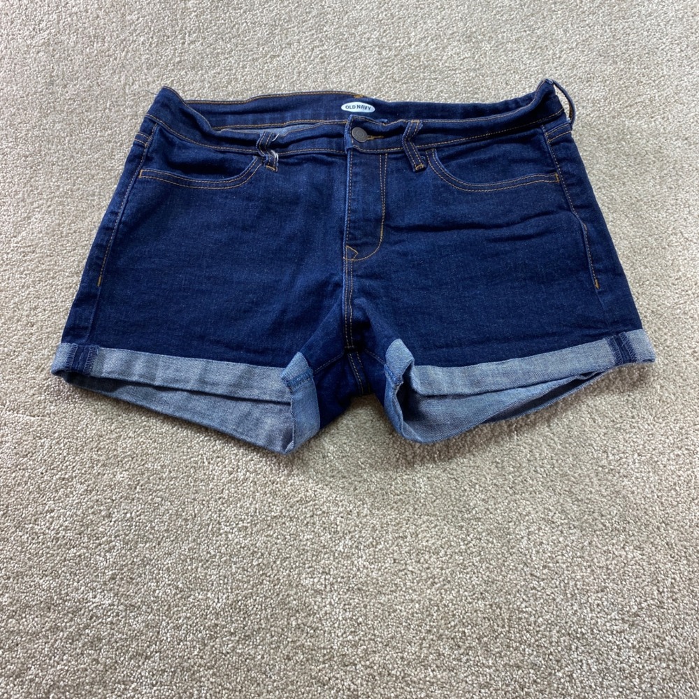 Old Navy Denim‎ Shorts Womens 12 Dark Wash Cuffed Hem Stretch Jean Shorts